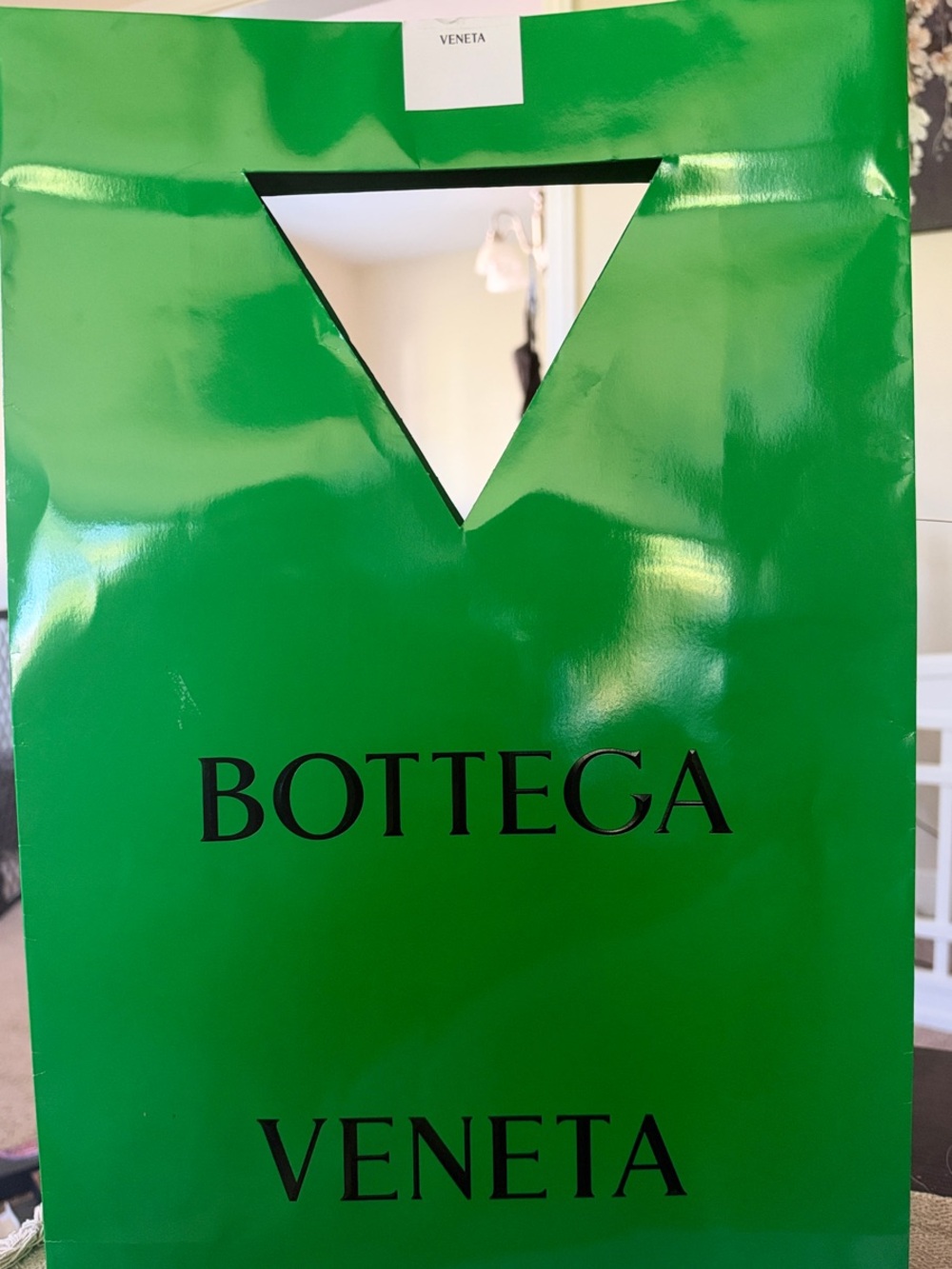 Bottega Veneta Green Glossy Logo Gift Bag